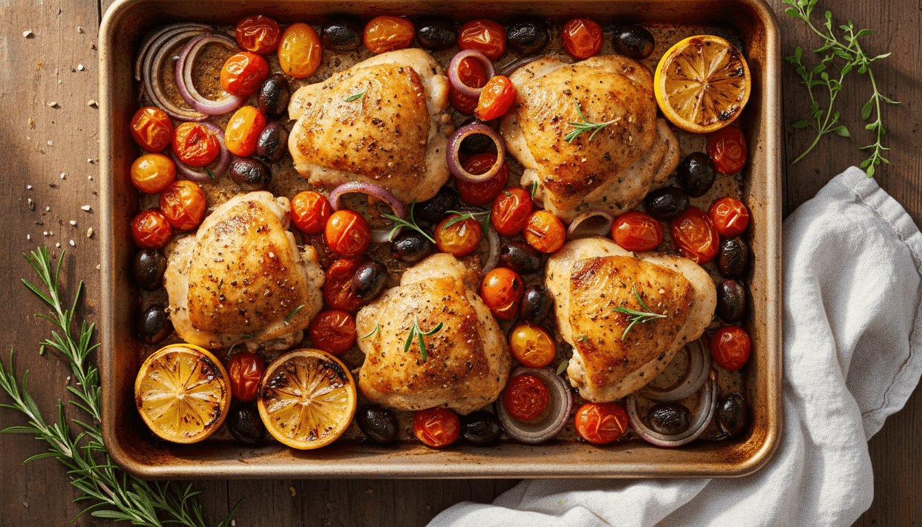Sheet-Pan Mediterranean Chicken with Olives, Feta and Lemon